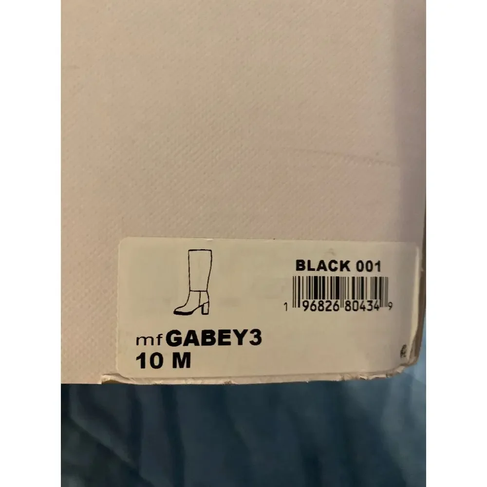 Marc Fisher Gabey Black Leather Knee High Boots Size 10M Block Heel Zip-Up New